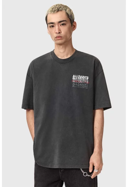 Свободна тениска с лого - Червен/Бял/Меланж тъмно сиво