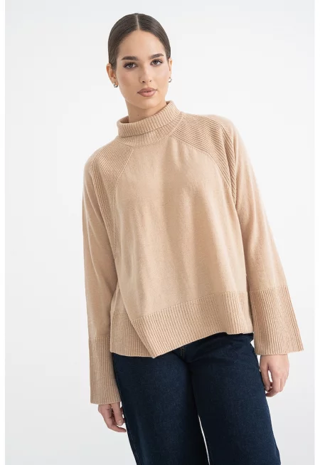 Свободно вълнено поло - Бежов