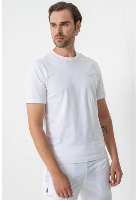 Тениска Girocollo с изчистен десен - Светло сив/Бял