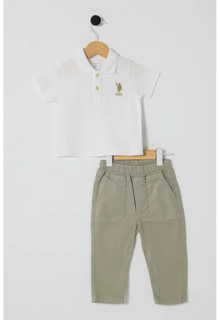 Тениска и дънки - 2 части - Бледозелен/Бял