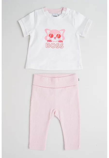 Тениска и рипсен клин - 2 части - Бял/Бледо розово