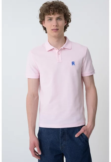 Тениска от органичен памук с яка - Пастелнорозов