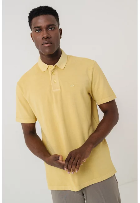 Тениска с яка и лого - Шафраново жълто