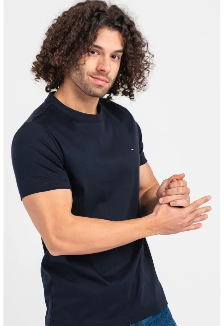 Тениска слим с овално деколте - Тъмносин