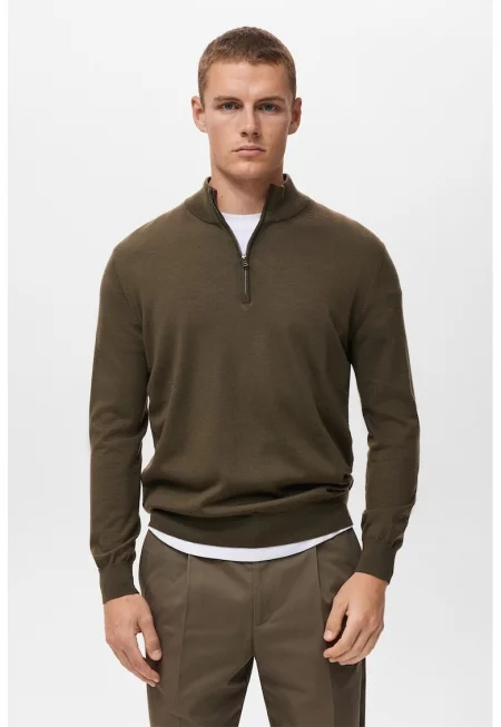 Вълнен пуловер с къс цип