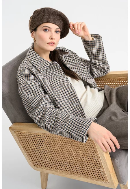 Яке с вълна и пепит - Черен/Бежов/Светлокафяв