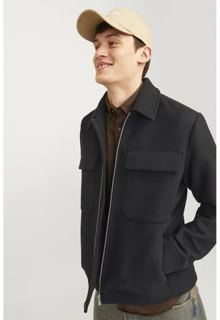 Яке с вълна с цип - Черен