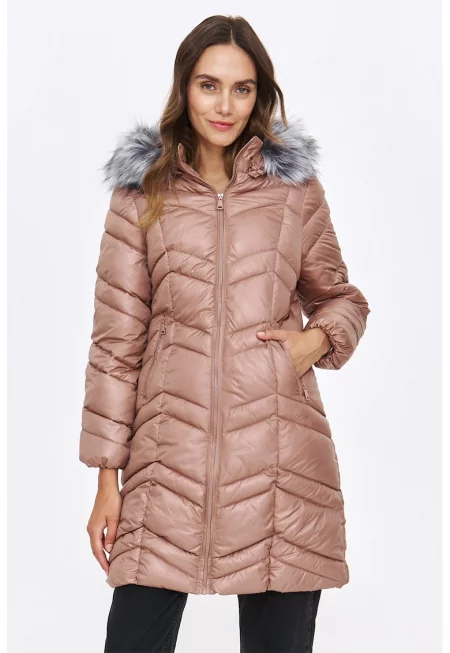 Зимно яке с джобове с цип - Светло кафяво