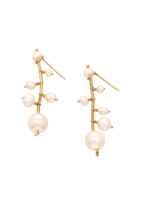 14K/20 златни обеци с перли - Бял/Златист