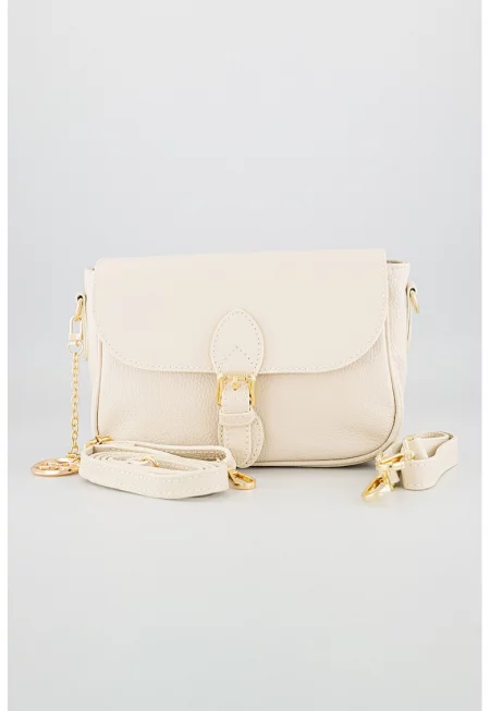 Antonia Moretti - Кожена чанта през рамо с отделящо се лого - Мръснобял