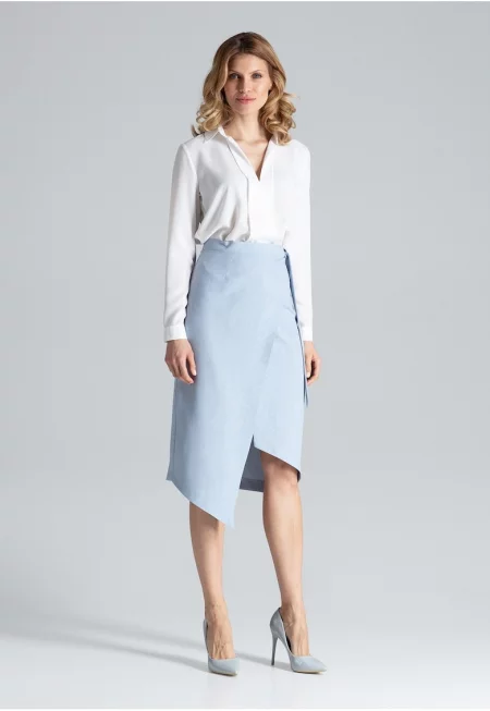 Асиметрична пола  M629 - светлосиня - полиестерна - елегантна и многофункционална