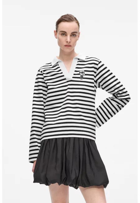 Блуза от органичен памук с райе - Бял/Черен