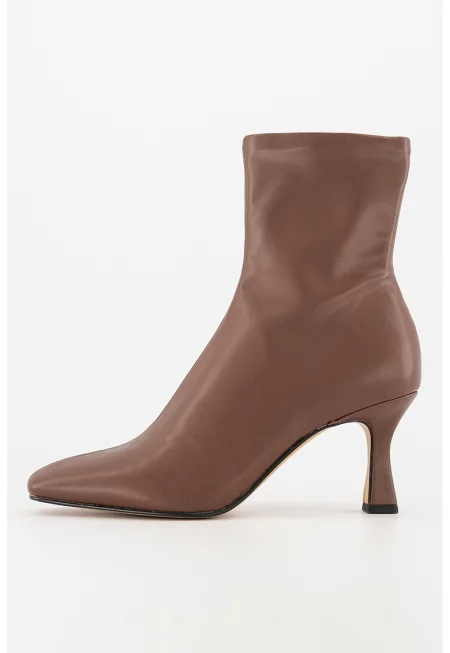 Боти от еко кожа с котешки ток - Коняк кафяв