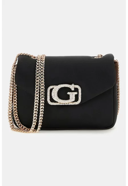 Чанта с лого от декоративни камъни - Черен