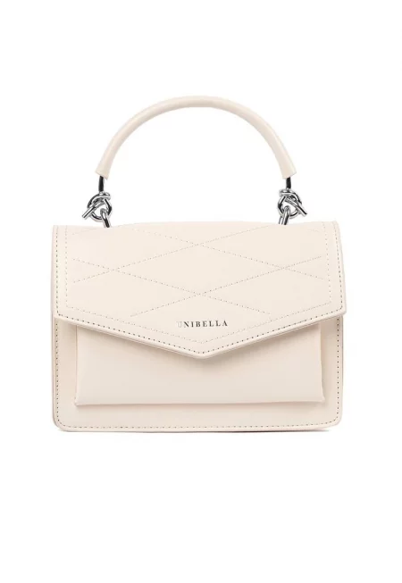 Дамска чанта  бежова - модел Crossbody - компактна - с дръжки и регулируема презрамка