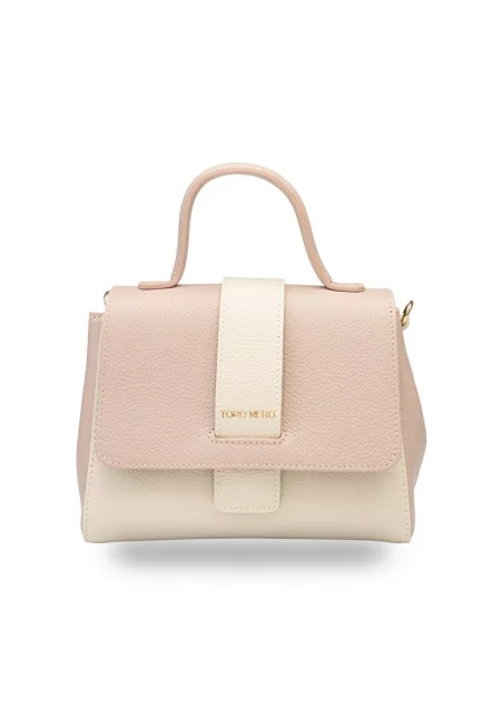 Дамска чанта от естествена кожа Ranya - Бежов/Бледо розово