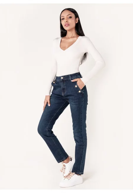 Дамски дънки  тип „mom fit“ - тъмносини - P216 M10 17947