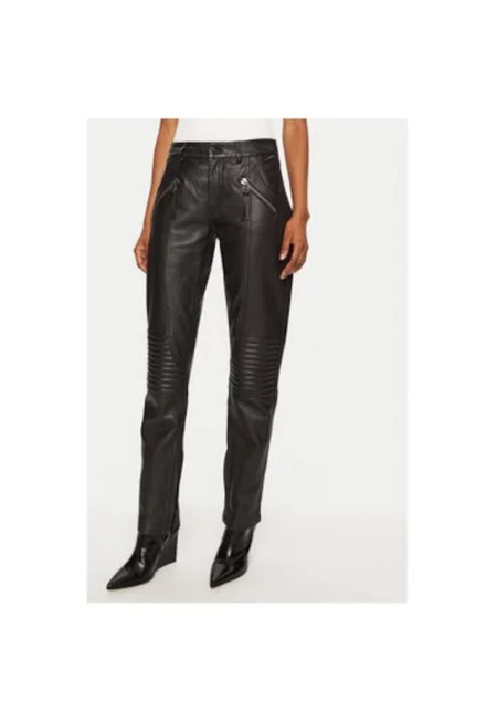 Дамски панталон -  304891441 - Естествена кожа - Черен - Черен
