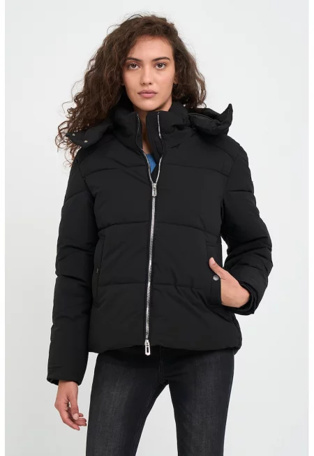 Дамско яке с качулка и джобове -  Черно - Черен