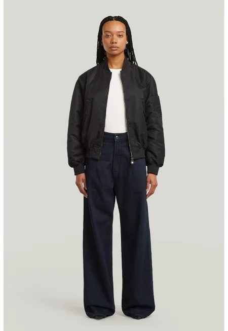 Дънки с широк крачол и висока талия - Тъмносин