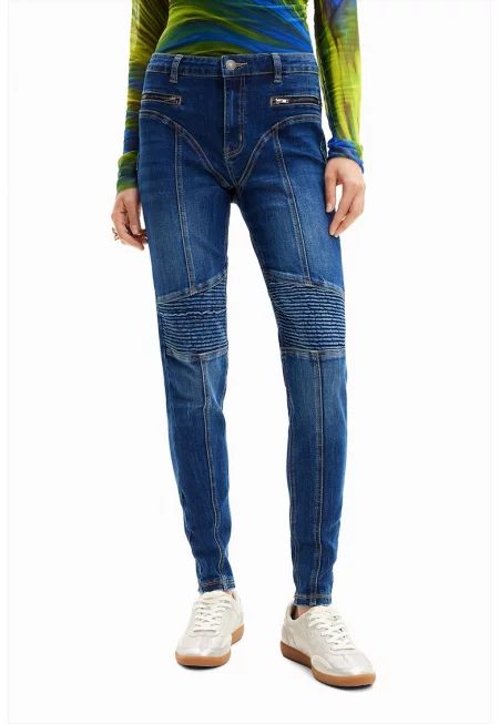 Дънки слим със захабен ефект - Тъмносин