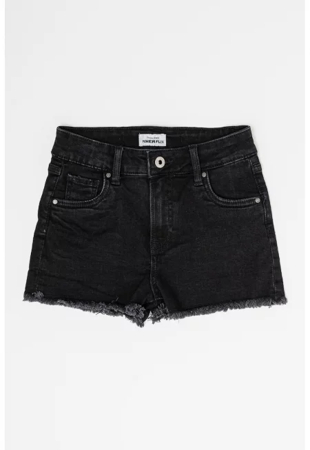 Дънков къс панталон Patty с висока талия - Черен
