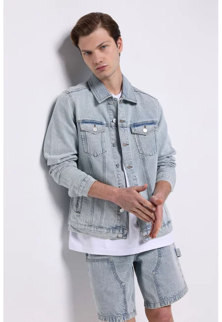 Дънково яке с джобове - Прашно синьо