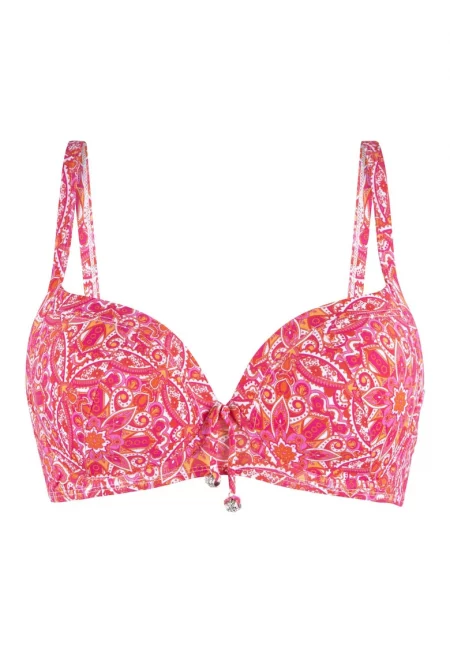 Десениран горен бански с регулиращи се презрамки - Розово