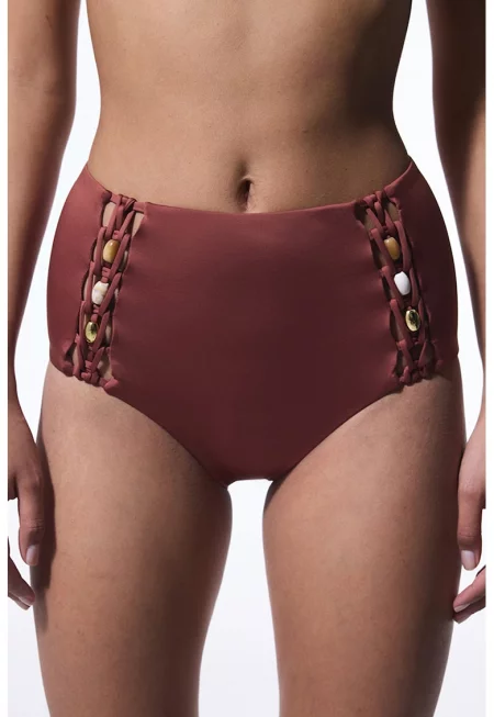 Долен бански с мъниста - Коняк кафяв