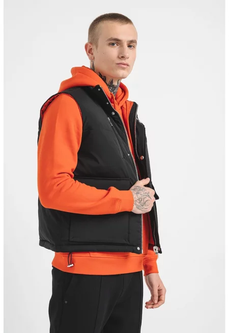 Двулицев елек с вата и качулка - Черен