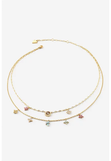 Двуредно колие с висулка с циркони - Многоцветен