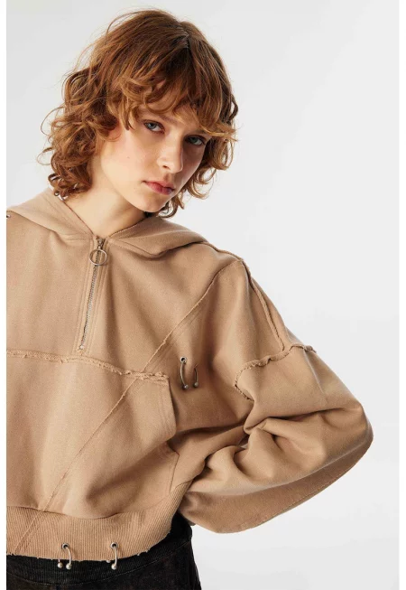 Худи деграде с къс цип - Камел