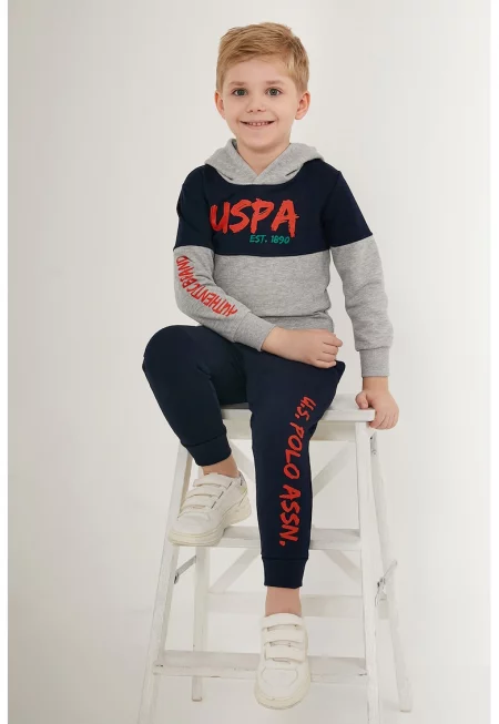 Худи с лого и спортен панталон - Ултрамарин синьо/Сив меланж