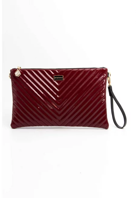 Капитониран клъч от еко кожа - Тъмночервен