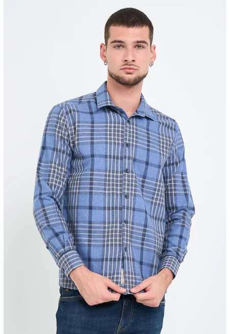 Карирана риза със заострена яка - Бял/Пастелносин/Тъмносин