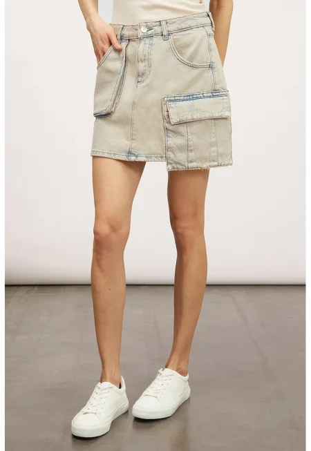 Къса дънкова пола със захабен ефект - Ледено синьо