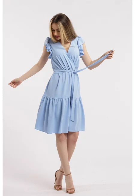 Къса шпиц рокля - Небесносин