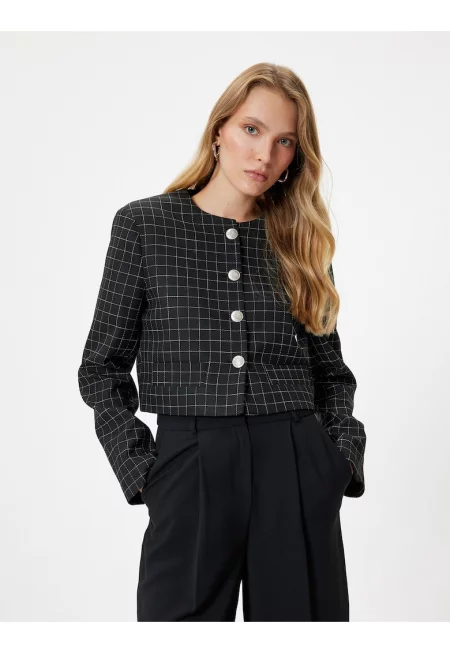 Късо карирано сако - Черен