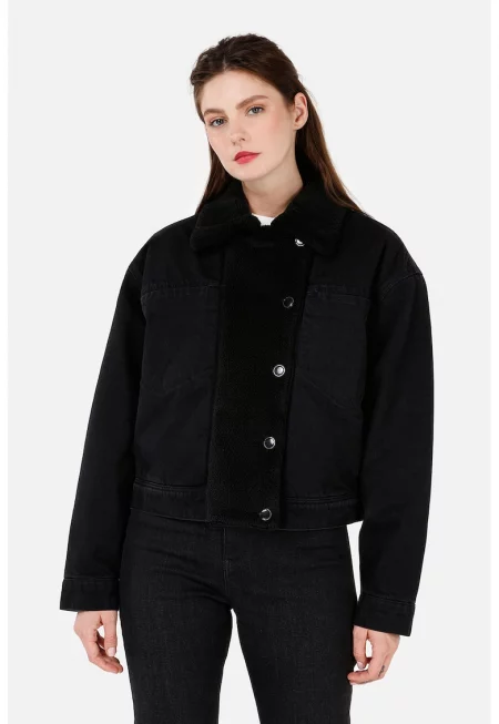 Късо яке с паднали ръкави - Черен