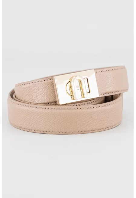 Кожен колан с лого на токата - Сиво-бежов