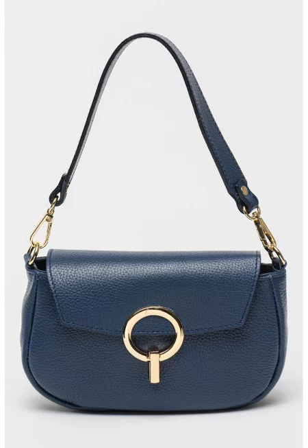 Кожена чанта през рамо с отделящи се презрамки - Ултрамарин синьо