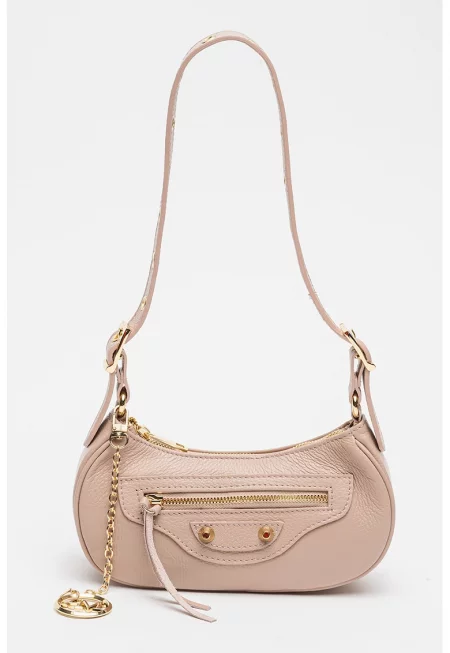 Кожена чанта с отделяща се презрамка - Прашно розово