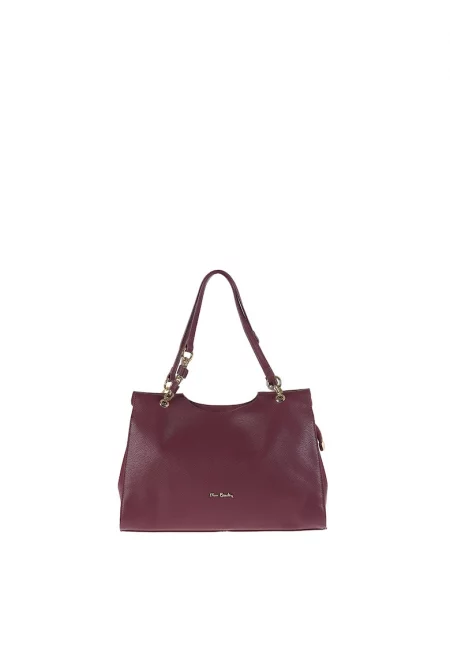 Кожена чанта с външен джоб с цип - Бордо