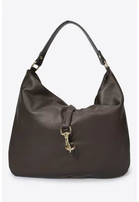 Кожена чанта за рамо - Тъмнокафяв