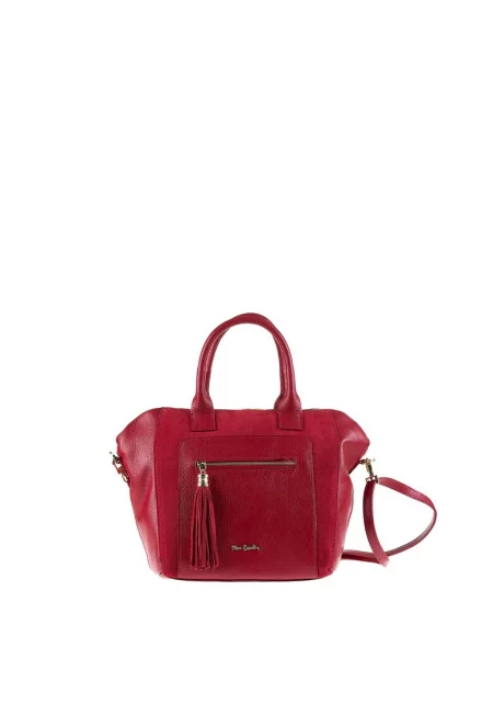 Кожена ръчна чанта Silvana с велур и допълнителна презрамка - Червен