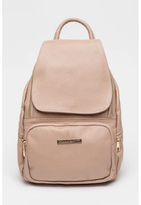 Кожена раница с релеф - Прашно розово