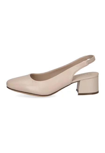 Кожени обувки с отворена пета и масивен ток - Бежов