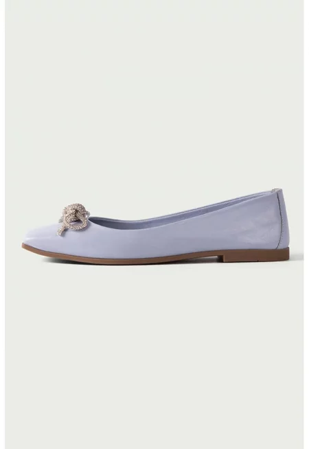 Кожени пантофки с панделка - Лавандула