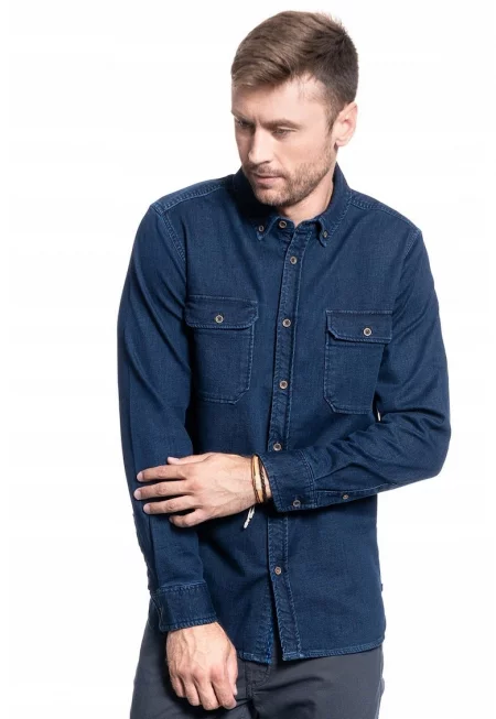 Мъжка риза -  Casper Denim - Regular Fit - с копчета - 2 джоба - 100% памук - синя
