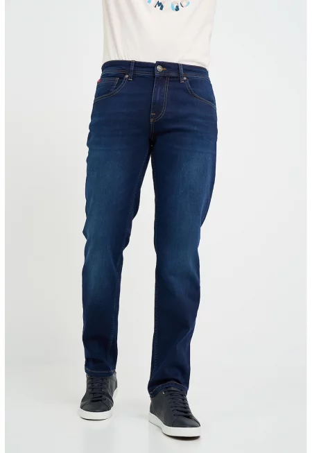 Мъжки прави дънки с избеляла визия -  Blue - Тъмносин